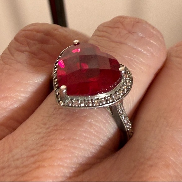Milor P⭐️M Italy Sterling silver Red Ruby heart Shaped oversized Cocktail Ring - Picture 10 of 17